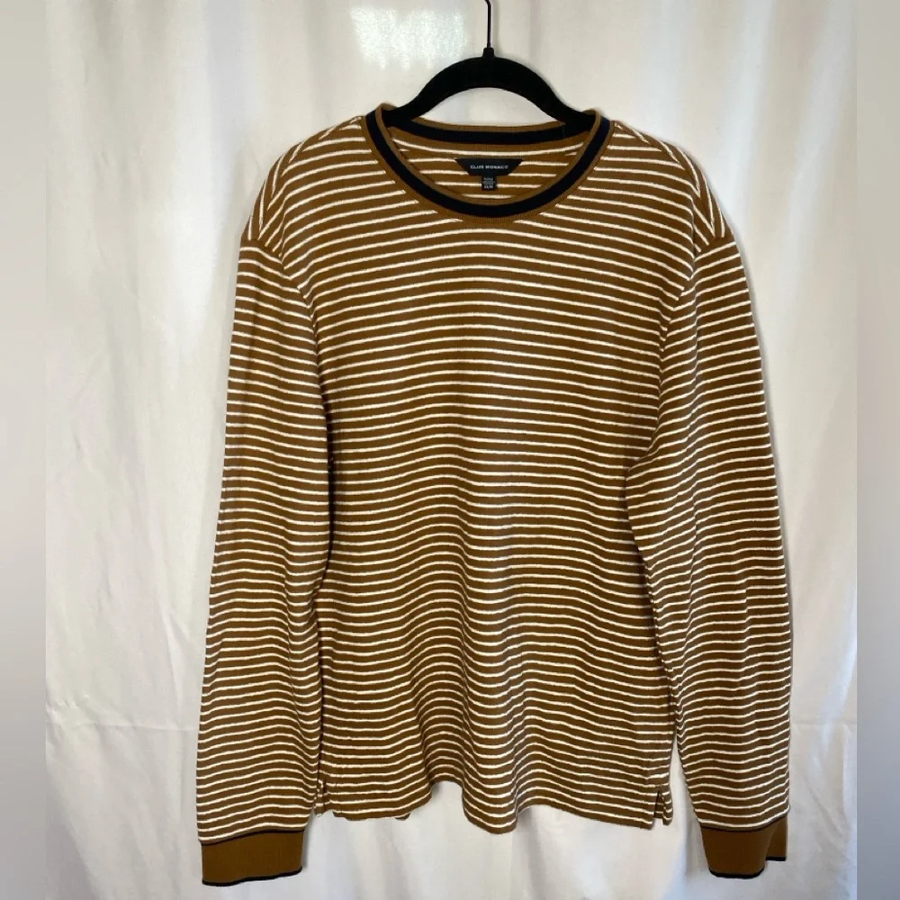 Club Monaco Men's M Slim Striped Tricot Crew Long Sleeve Pullover Knit Sample